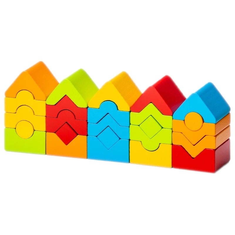 Комплект дървени блокчета Cubika, Цветни кули